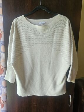 Vila Milano Cream Open-Stitch Scoop Neck Sweater Size Small